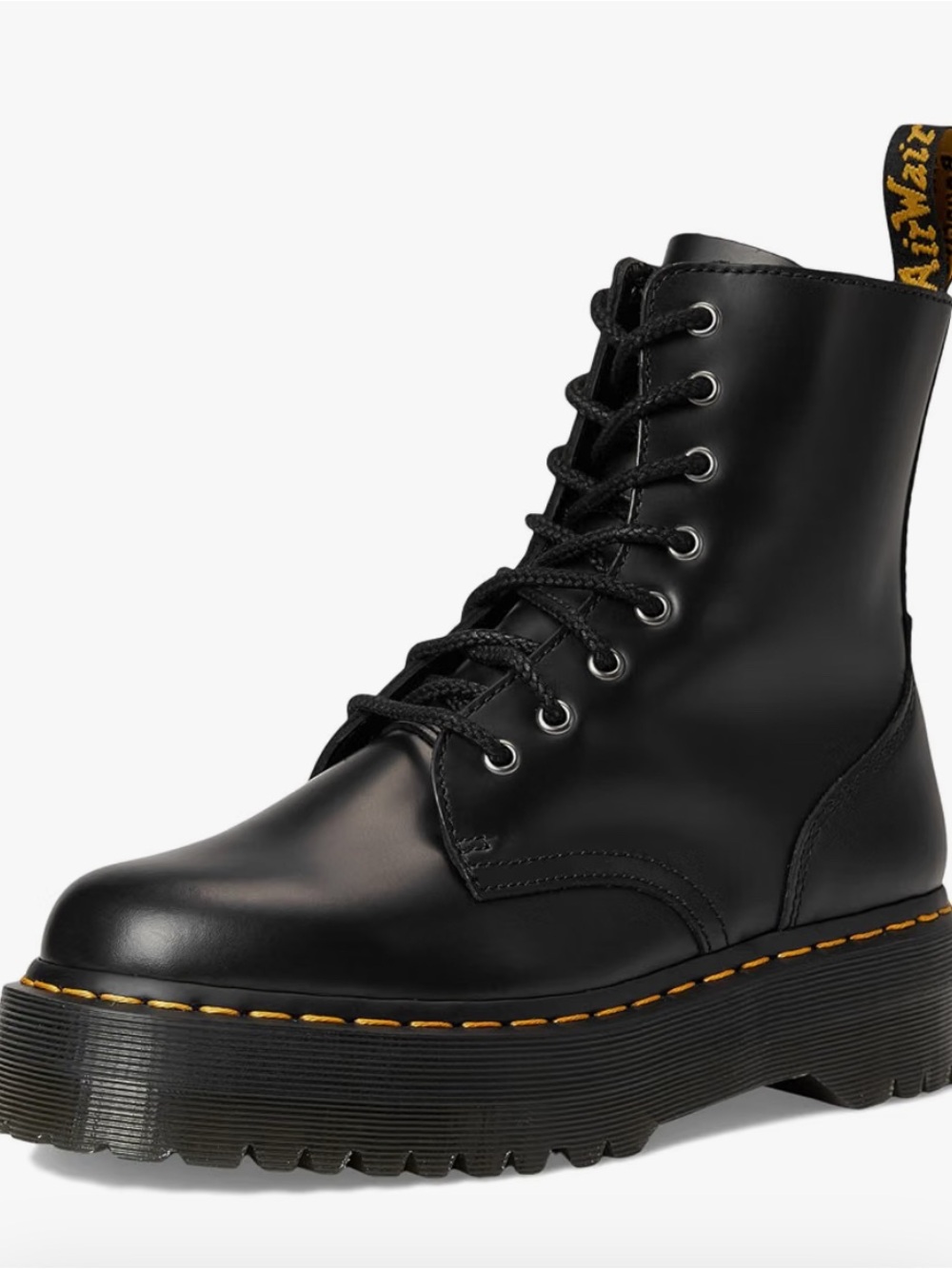 Dr. Martens Black Leather Platform Lace-Up Boots with Yellow Stitching Size 8 - Picture 2 of 8